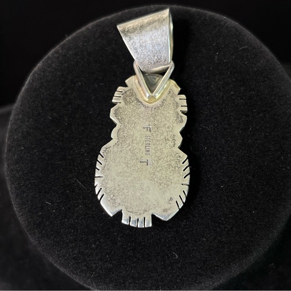 Navajo Turquoise Signed FT Sterling Silver Pendant - Picture 5 of 7